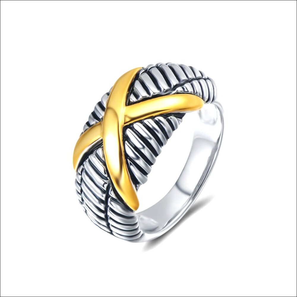 Vintage Criss Cross Statement Ring Size 6 Brass Two Tone Plating